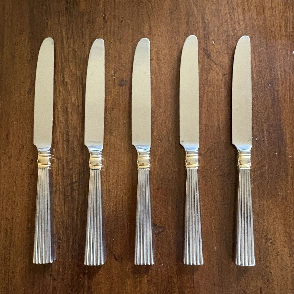 REED & BARTON GOLDEN CRESCENDO Stainless Flatware 5 Dinner Knives Reeded MCM